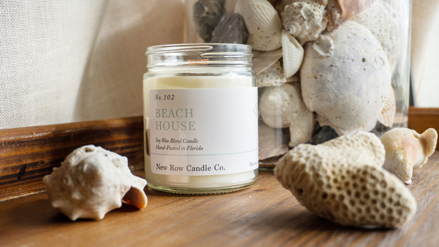 New Row Candle Co Beach House Wood Wick Farmhouse 7 oz Candle