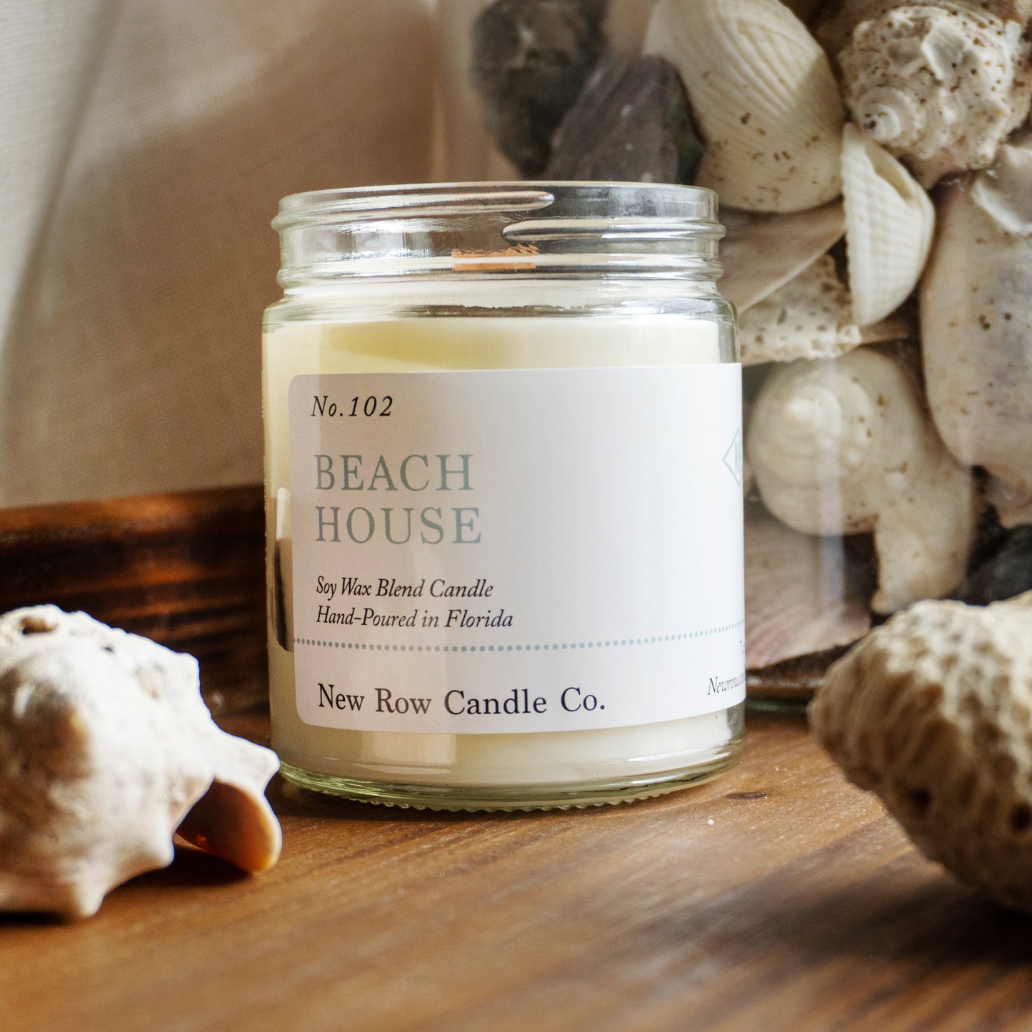 New Row Candle Co Beach House Wood Wick Farmhouse 7 oz Candle