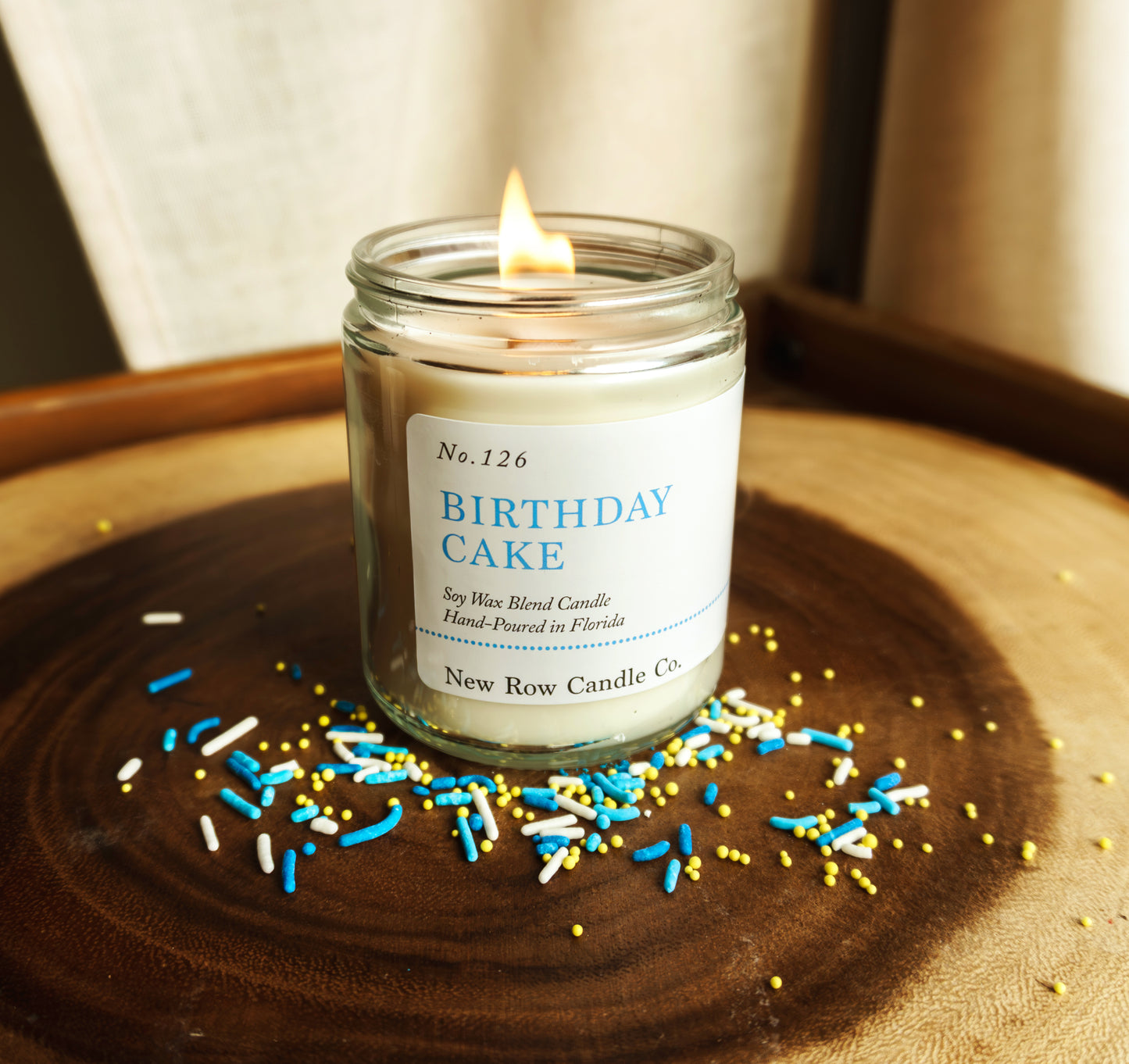 New Row Candle Co Birthday Cake Wood Wick Farmhouse 7 oz Candle