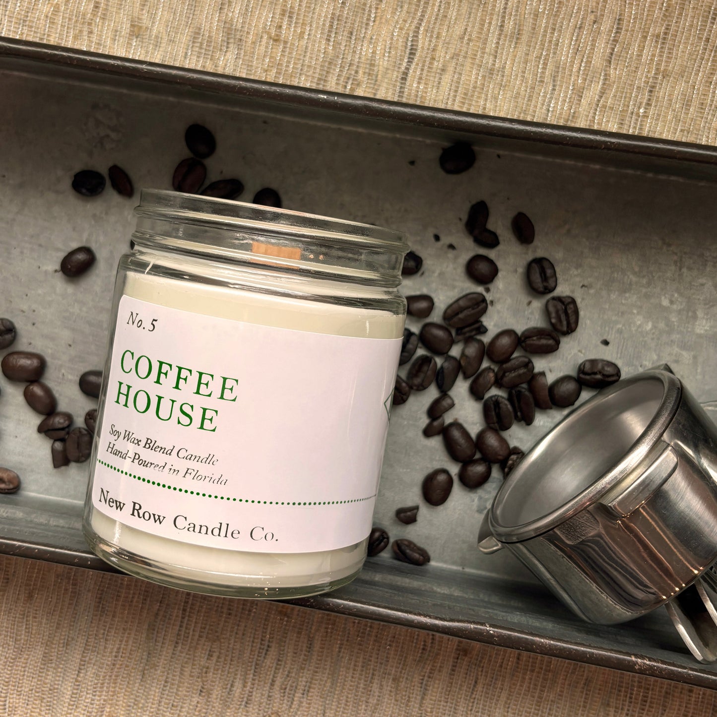 New Row Candle Co Coffee House Wood Wick Farmhouse 7 oz Candle