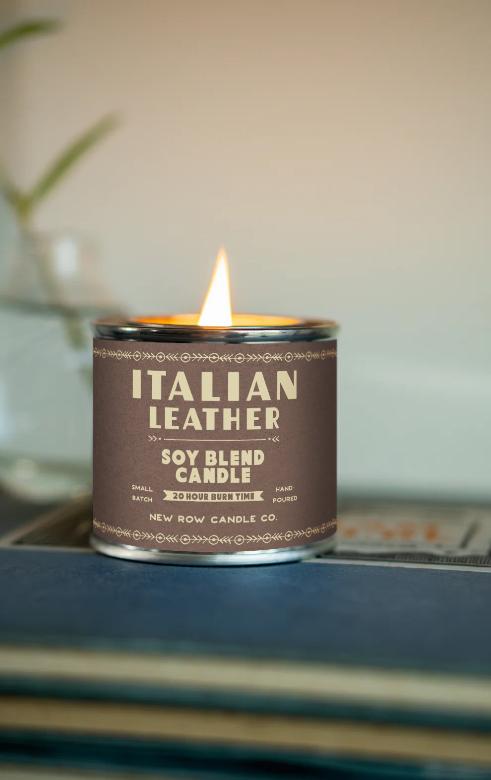 Italian Leather Wood Wick Paint Tin Candle | Quarter Pint Tin Candle