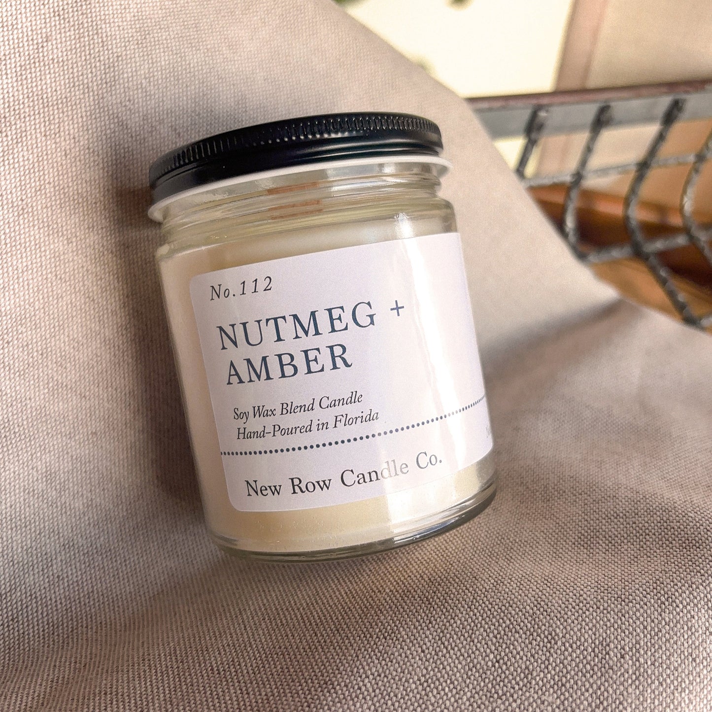 New Row Candle Co Nutmeg+ Amber Wood Wick Farmhouse 7 oz Candle