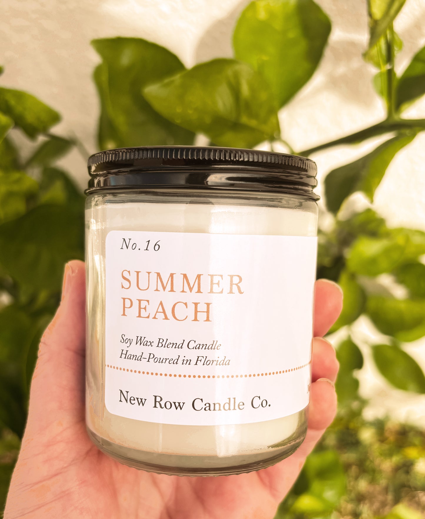 New Row Candle Co Summer Peach Wood Wick Farmhouse 7 oz Candle