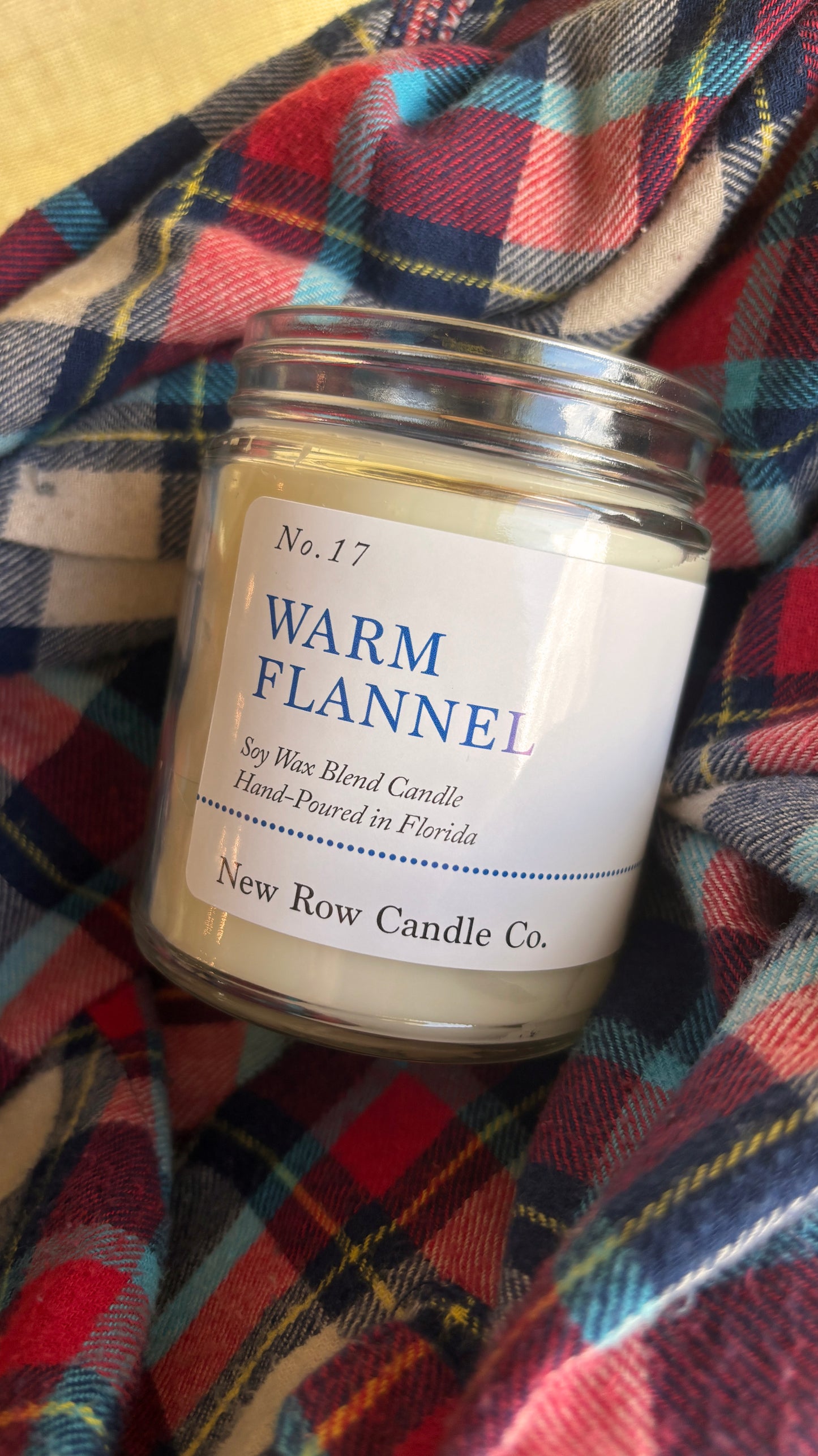 New Row Candle Co arm Flannel Wood Wick Farmhouse 7 oz Candle