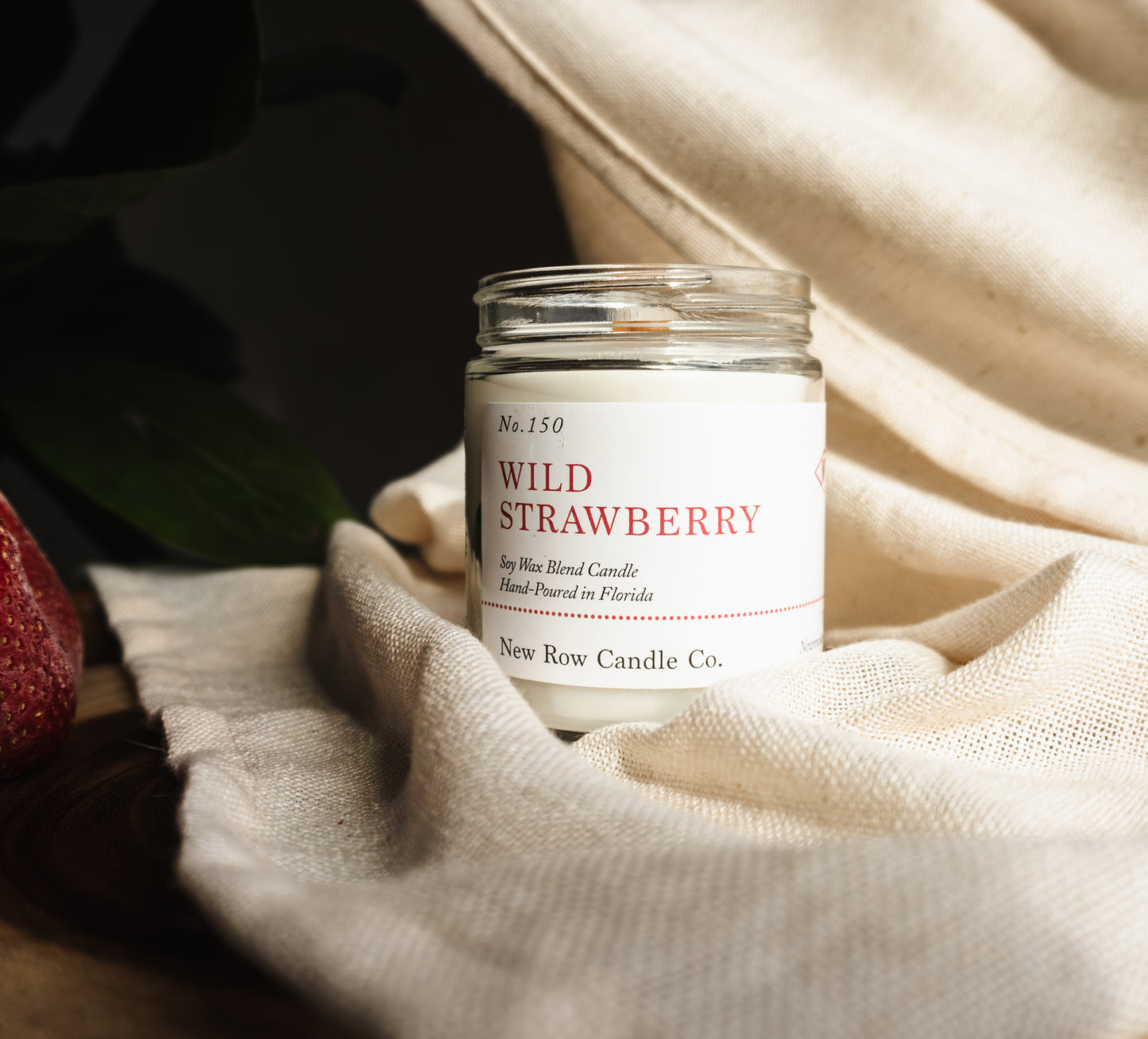 New Row Candle Co Wild Strawberry Wood Wick Farmhouse 7 oz Candle