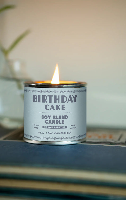 Birthday Cake Wood Wick Paint Tin Candle | Quarter Pint Tin Candle